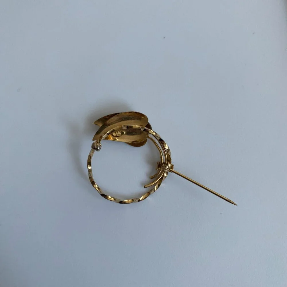 Estate Vintage GOLD FILLED Signed CR CO Charles Reis 12K GF Brooch‎ Wreath Leaf